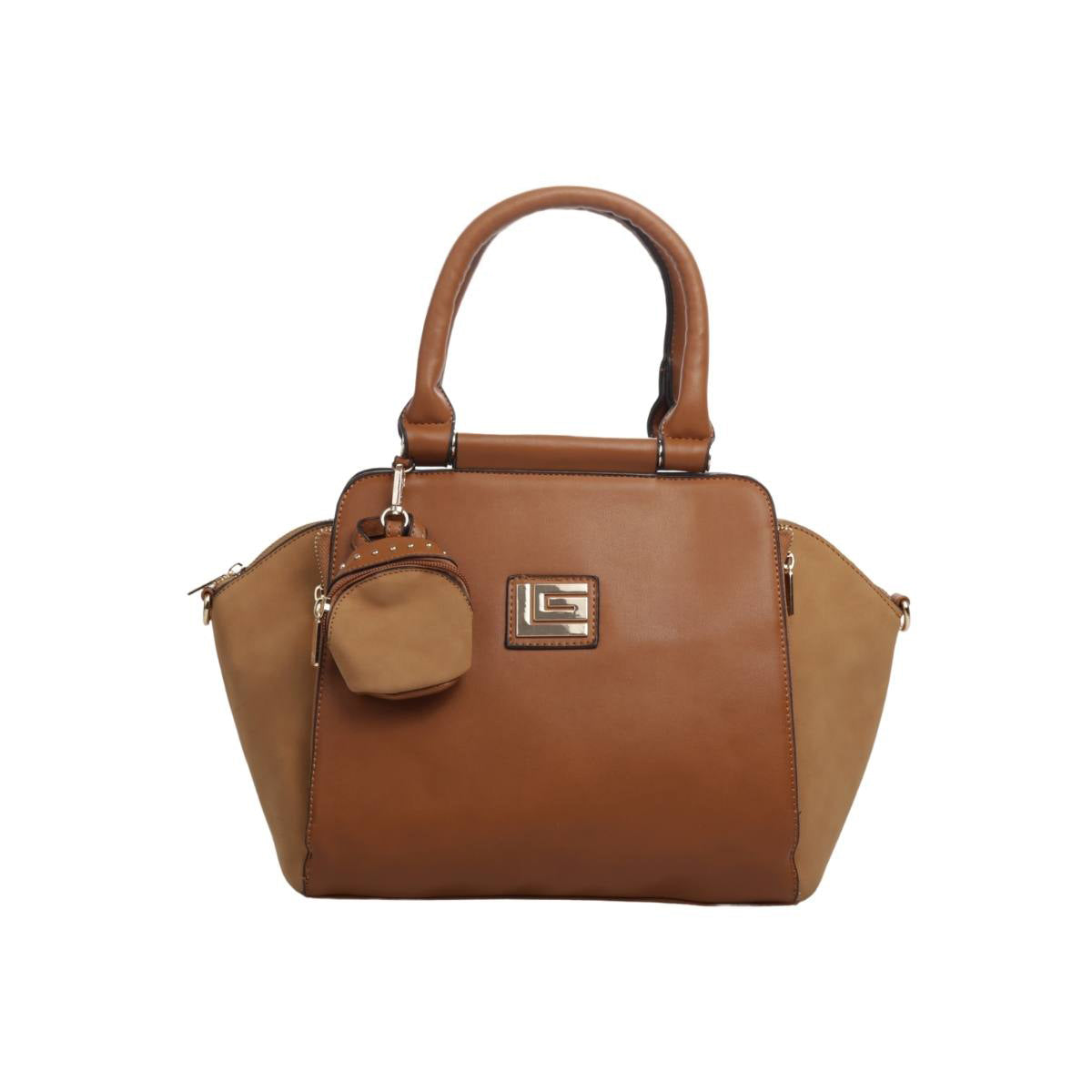 Bolsa [Guy Laroche] tipo mini tote con divisiones interiores y monedero color camel