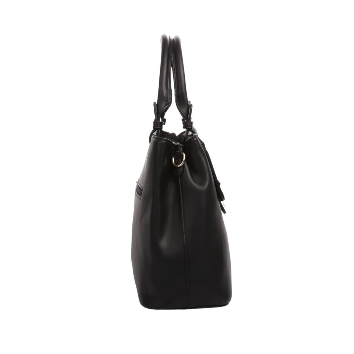 Bolsa [Guy Laroche] tipo Satchel crossbody diseño elegante con broche con detalles dorados color negro