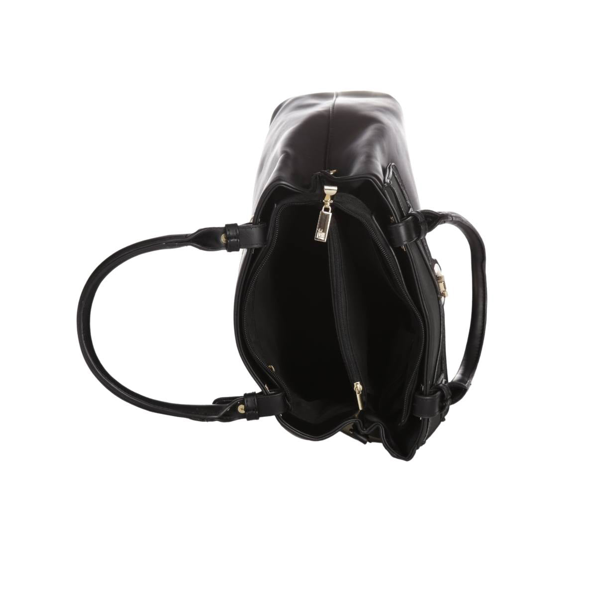 Bolsa [Guy Laroche] tipo Satchel crossbody diseño elegante con broche con detalles dorados color negro