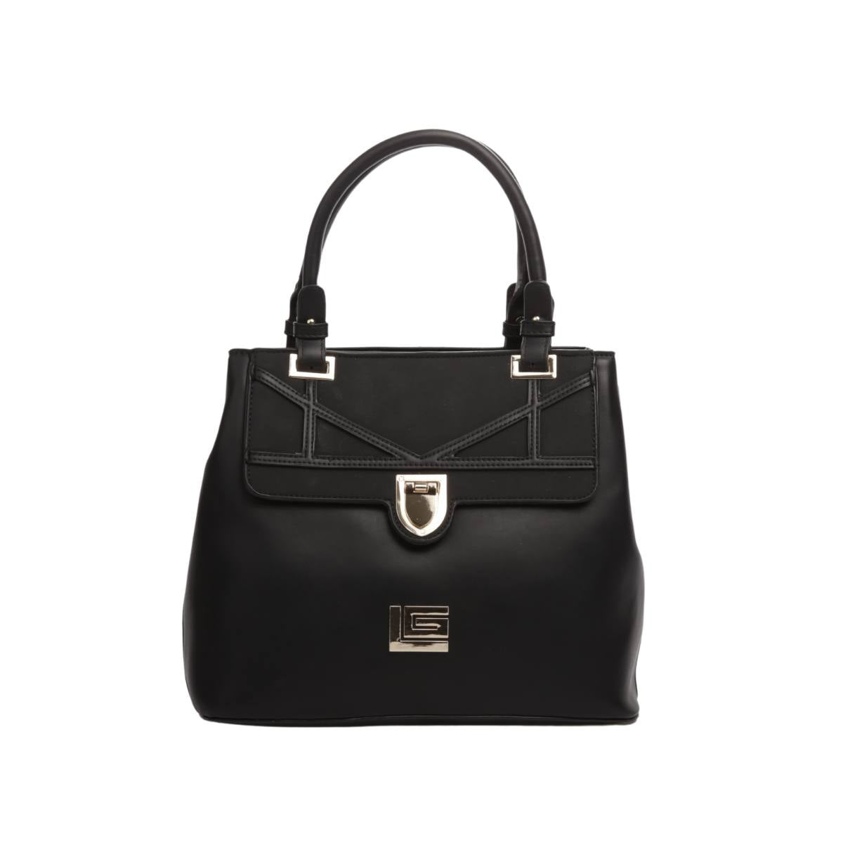 Bolsa [Guy Laroche] tipo Satchel crossbody diseño elegante con broche con detalles dorados color negro