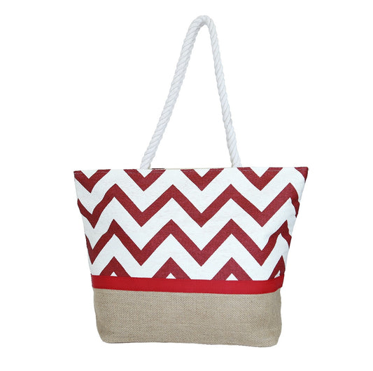 Bolsa Lulu tipo tote de yute con diseño de grecas color rojo