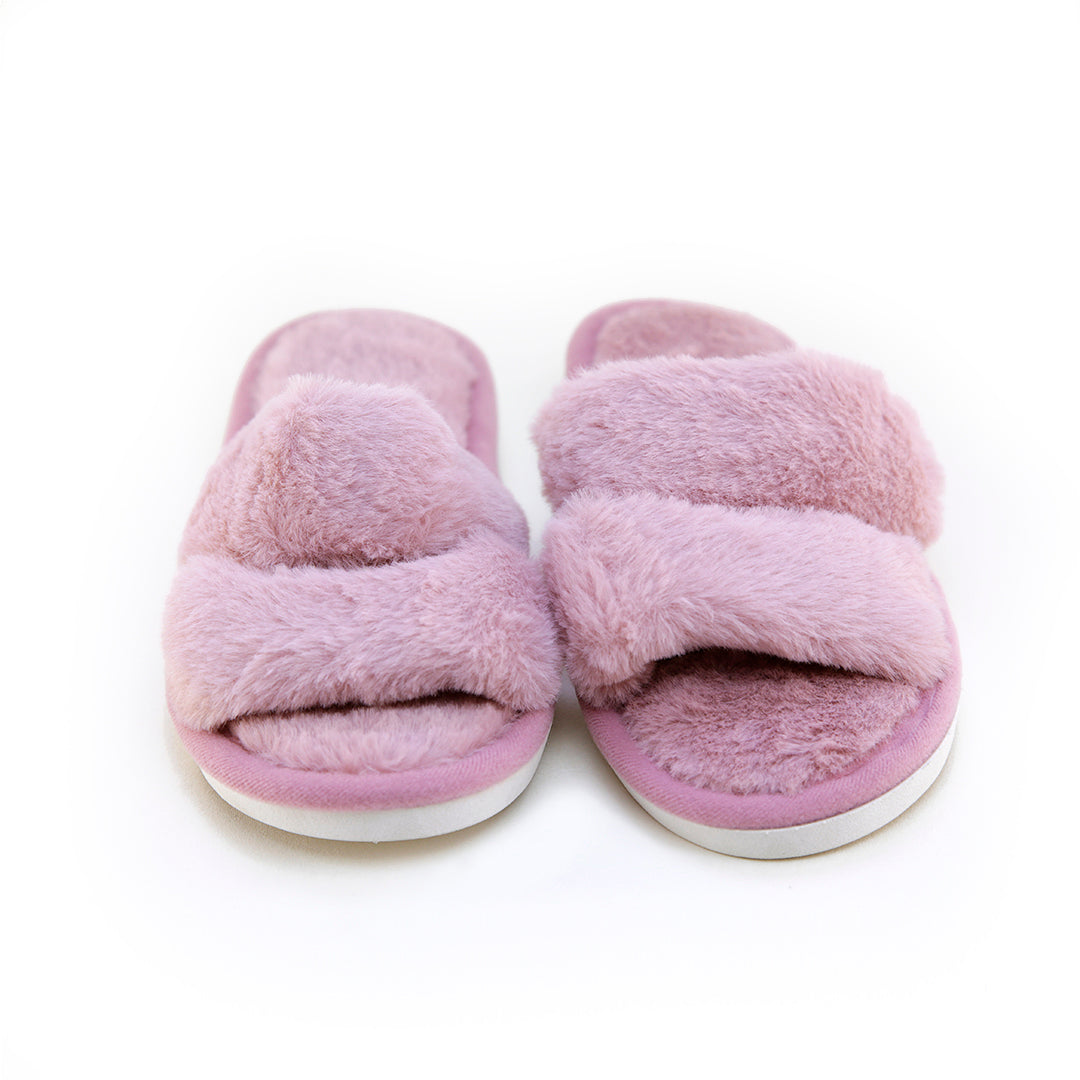 Pantufla [Peschelle] afelpada con diseño de tiras color rosa