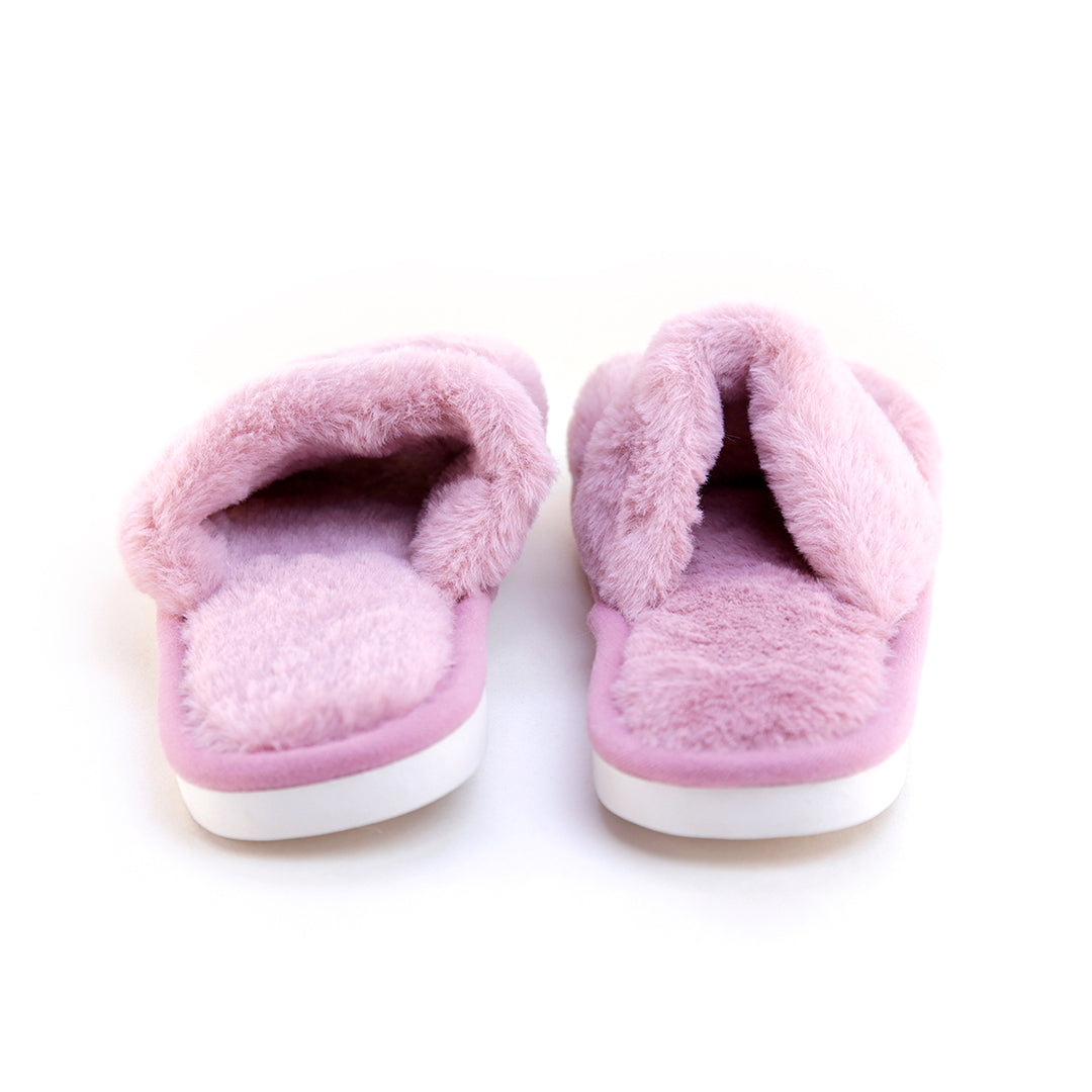 Pantufla [Peschelle] afelpada con diseño de tiras color rosa