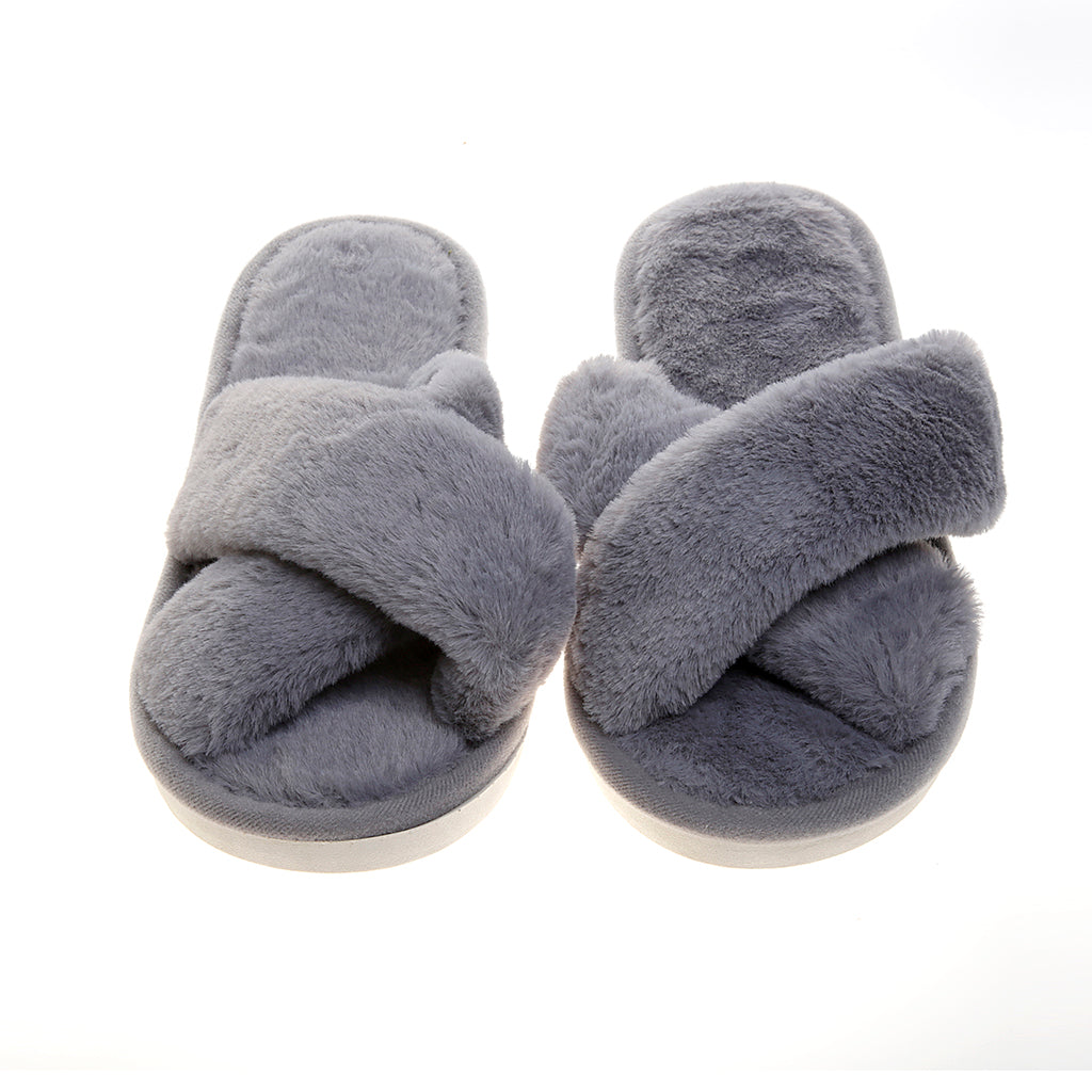 Pantufla [Peschelle] afelpada con diseño cruzado color gris