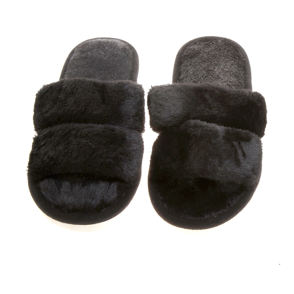 Pantufla [Peschelle] afelpada con diseño de tiras color negro