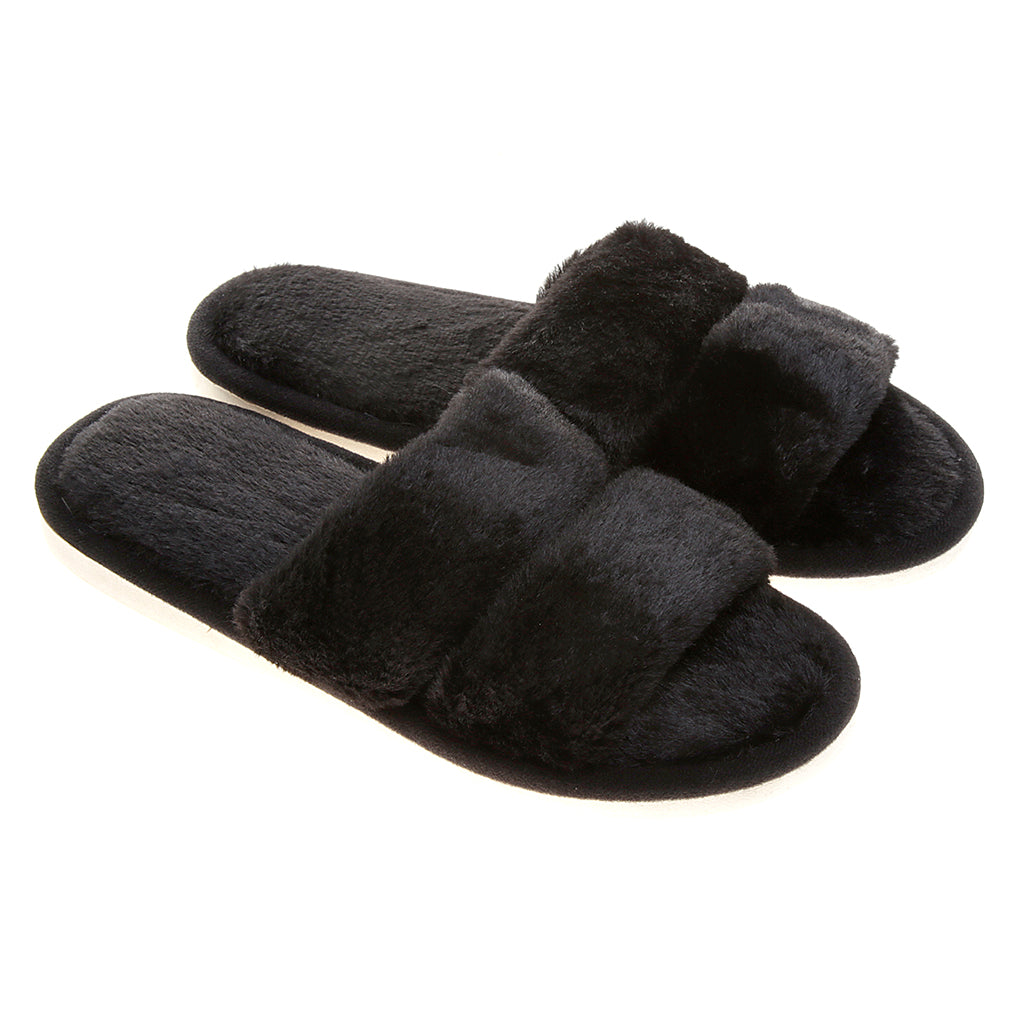 Pantufla [Peschelle] afelpada con diseño de tiras color negro