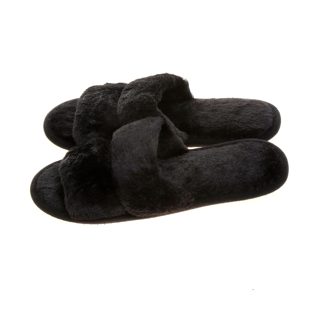 Pantufla [Peschelle] afelpada con diseño de tiras color negro