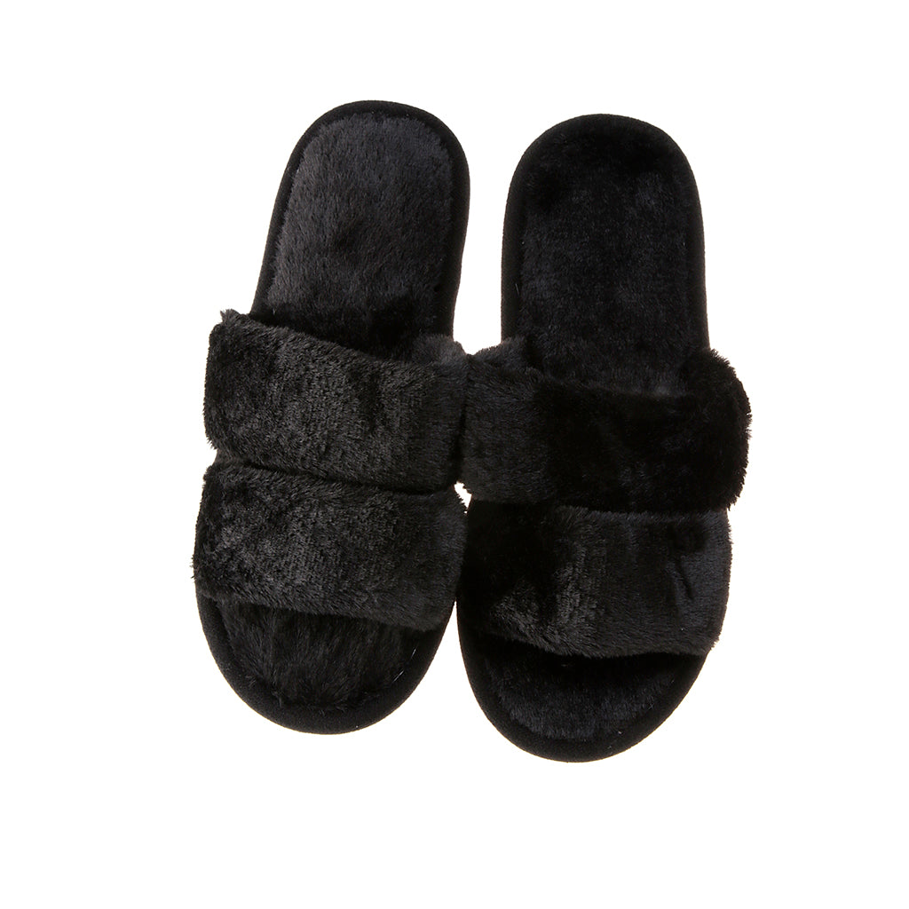 Pantufla [Peschelle] afelpada con diseño de tiras color negro