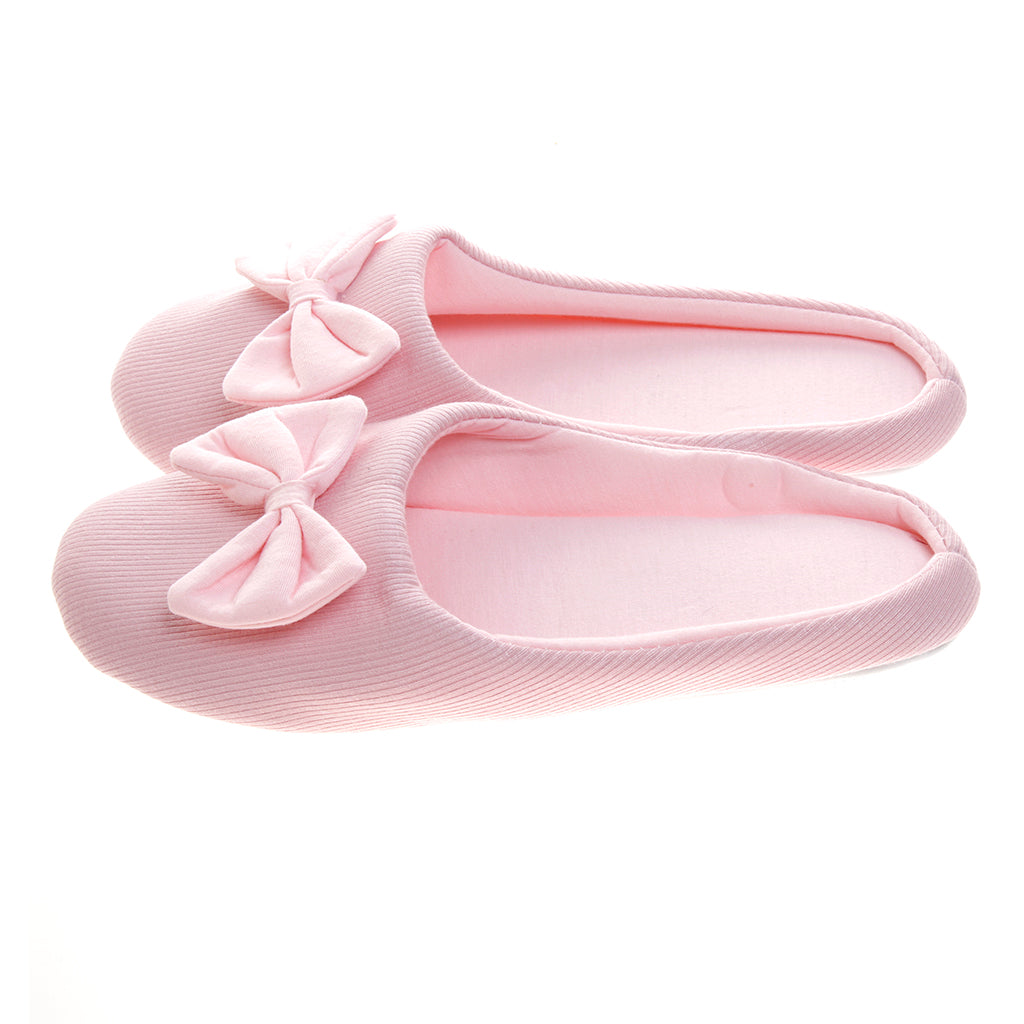 Pantufla [Peschelle] afelpada con diseño de moño color rosa