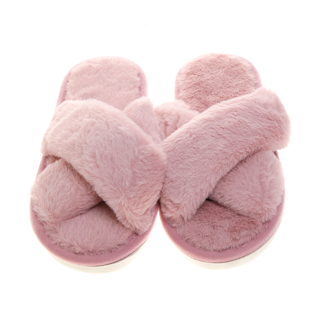 Pantufla [Peschelle] afelpada con diseño cruzado color rosa