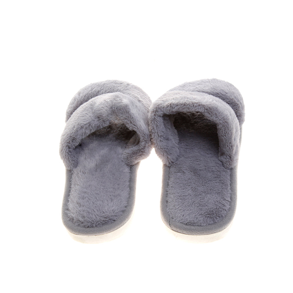 Pantufla [Peschelle] afelpada con diseño de tiras color gris