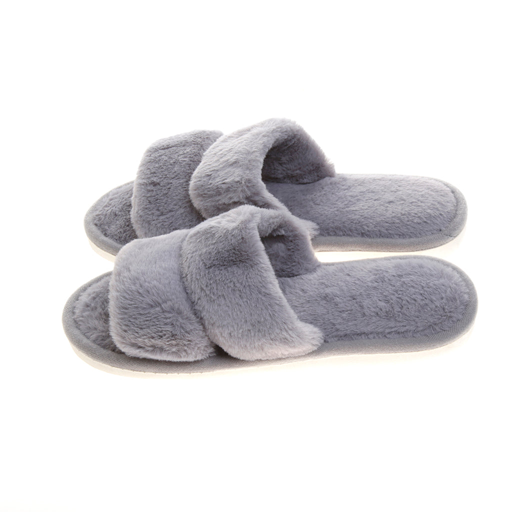 Pantufla [Peschelle] afelpada con diseño de tiras color gris