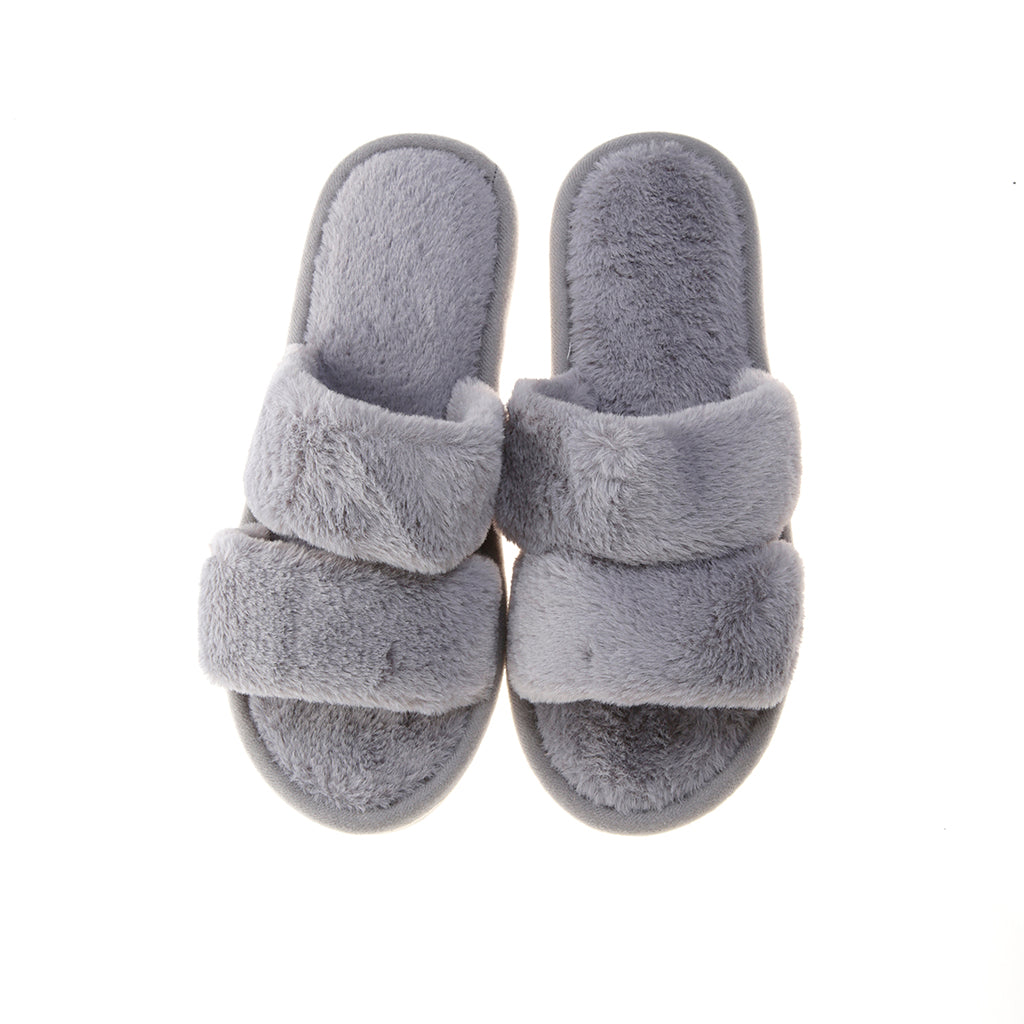 Pantufla [Peschelle] afelpada con diseño de tiras color gris