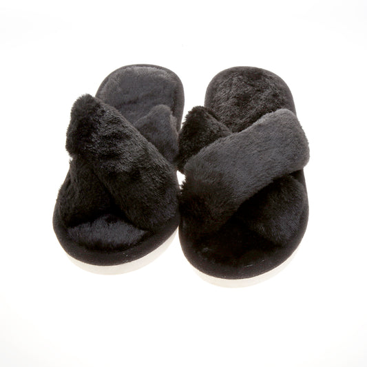 Pantufla [Peschelle] afelpada con diseño cruzado color negro