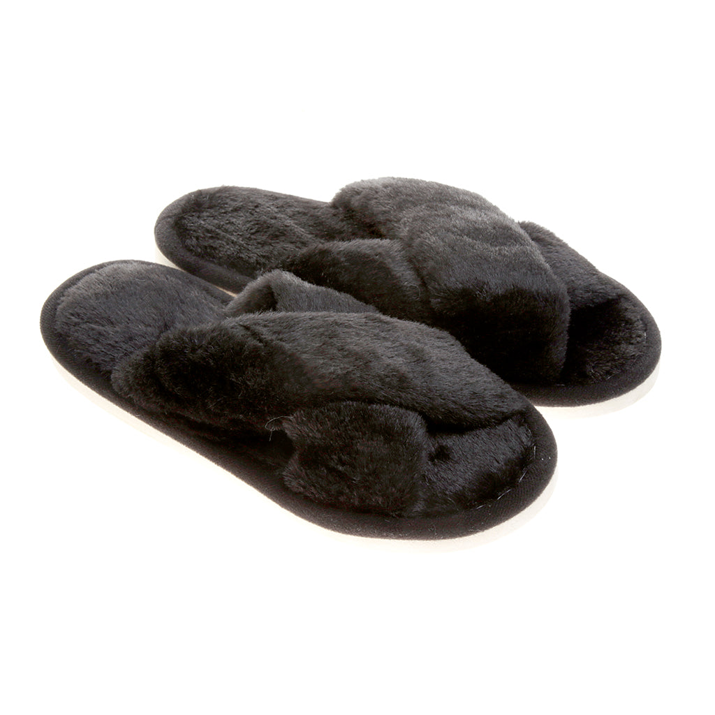 Pantufla [Peschelle] afelpada con diseño cruzado color negro