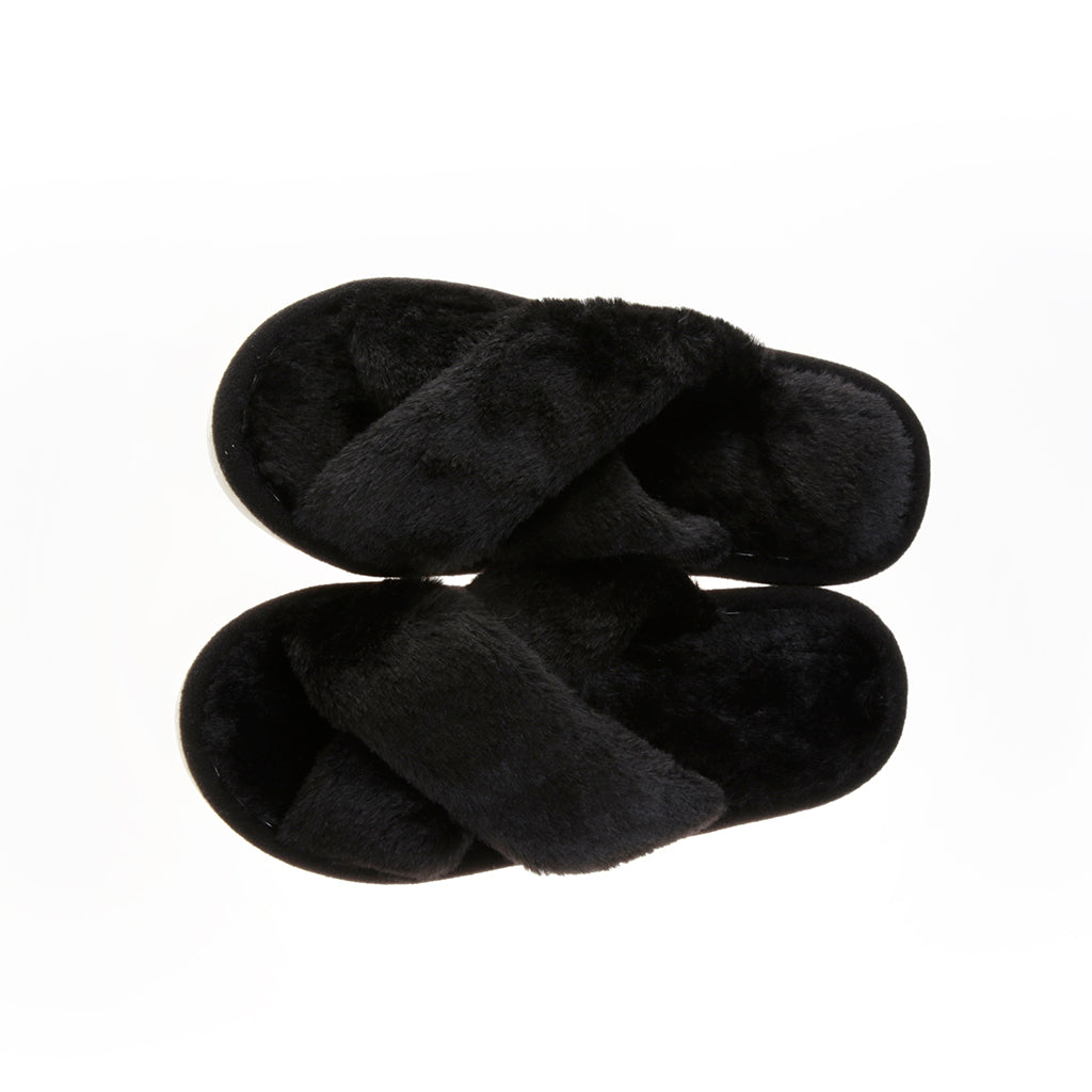 Pantufla [Peschelle] afelpada con diseño cruzado color negro
