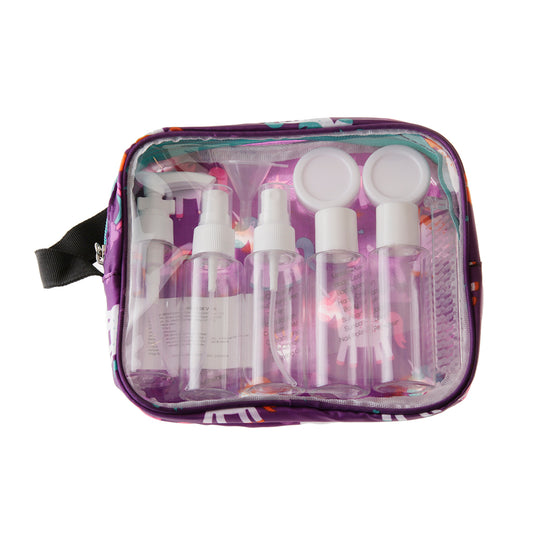 Kit de viaje Peschelle 10 pzas con diseño de unicornios color morado