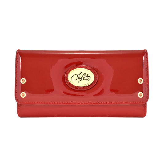 Cartera para dama Chatties de charol con detalles dorados color rojo