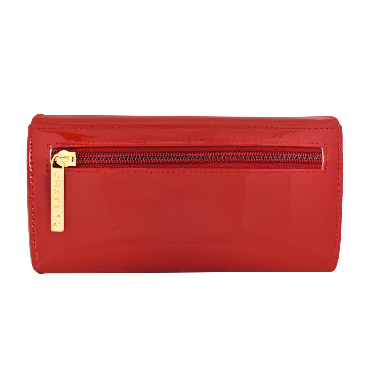 Cartera para dama Chatties de charol con detalles dorados color rojo