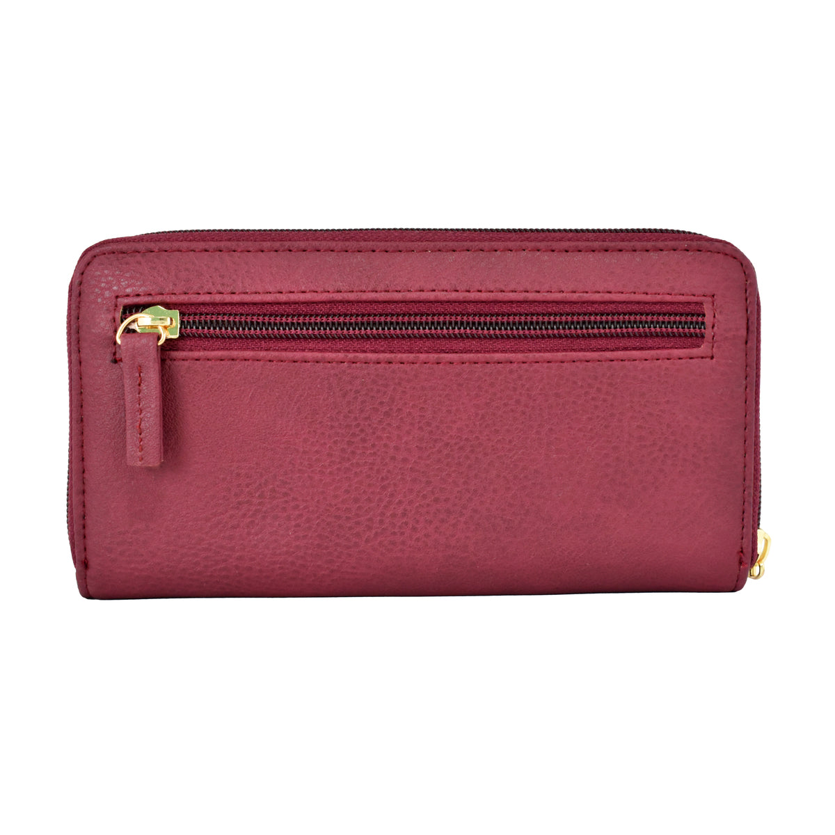 Cartera para dama Chatties de cierre con detalles dorados color vino