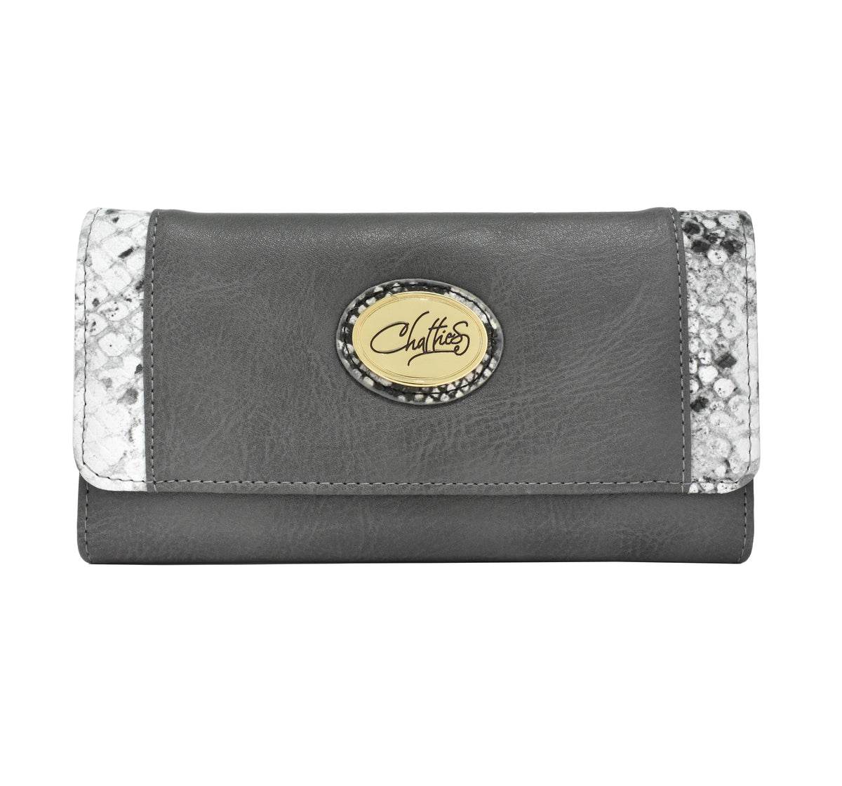 artera para dama Chatties de broche con franjas diseño animal print estilo piel de serpiente gris