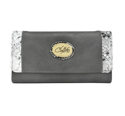 artera para dama Chatties de broche con franjas diseño animal print estilo piel de serpiente gris