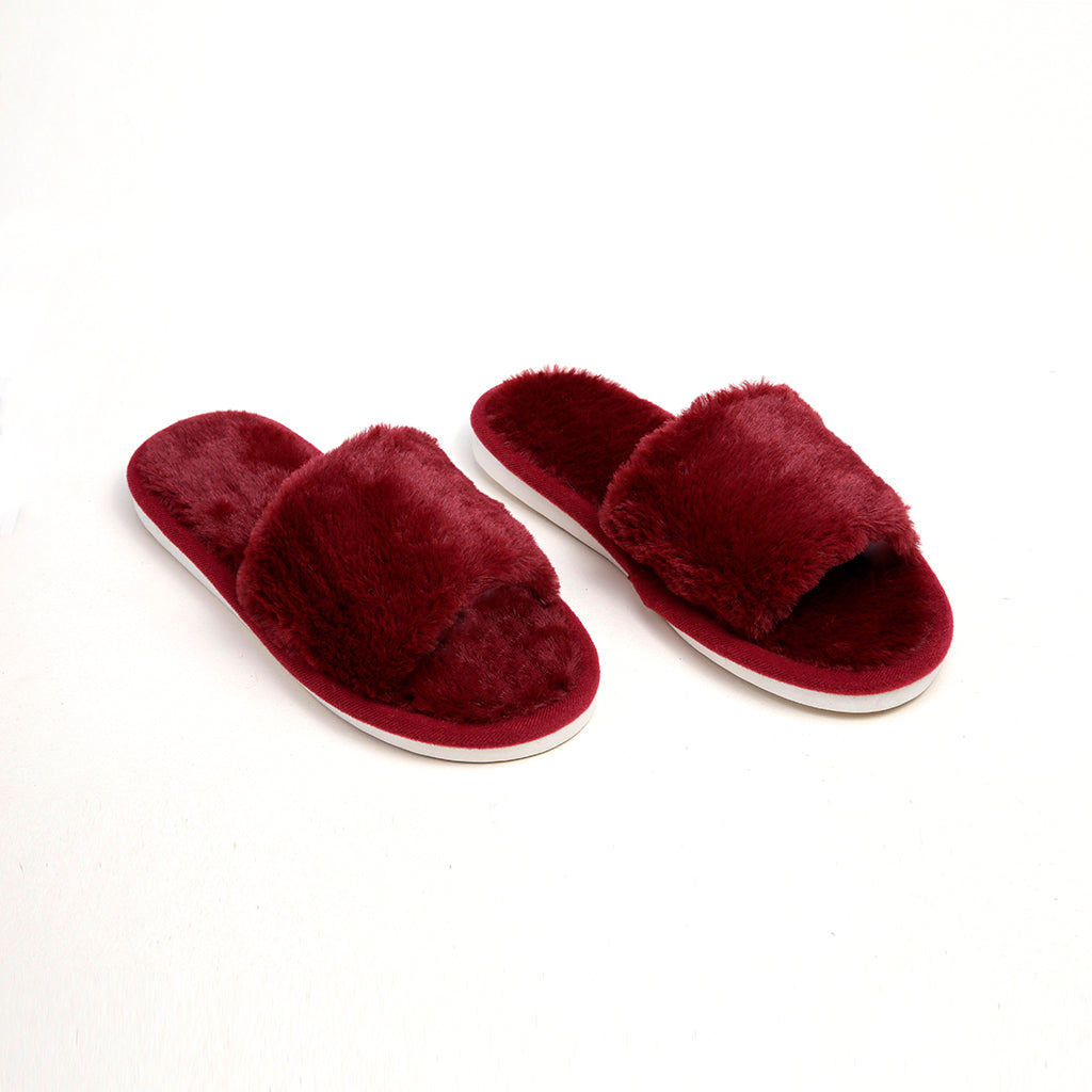 Pantufla [Peschelle] afelpada con diseño abierto color vino