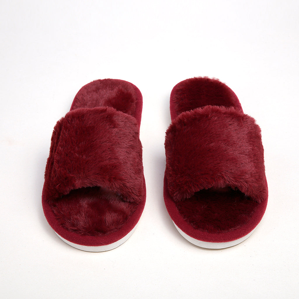 Pantufla [Peschelle] afelpada con diseño abierto color vino