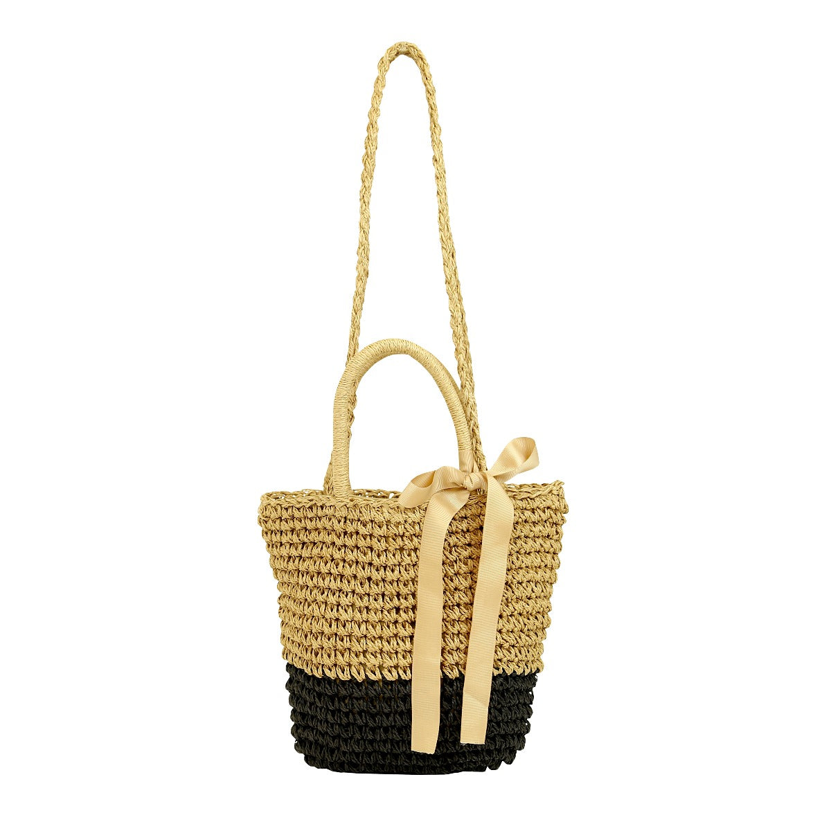 Bolsa Lulu tipo tote de yute tejido con diseño a dos tonos