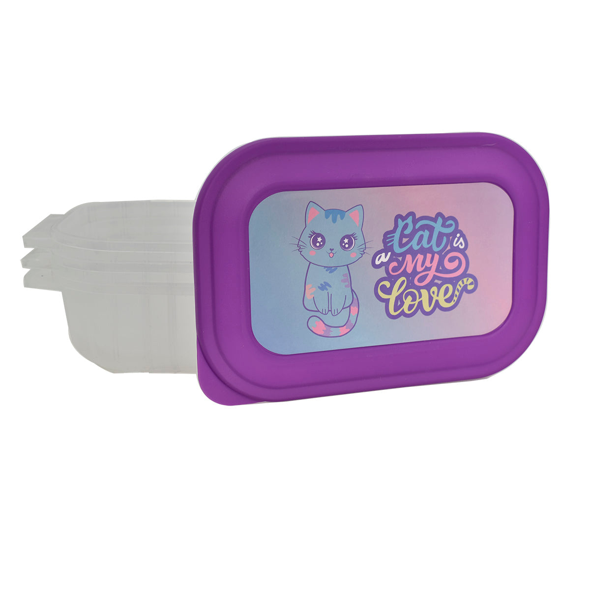 Kit Escolar: 3 Tuppers Infantiles Con Diseño de Gatos