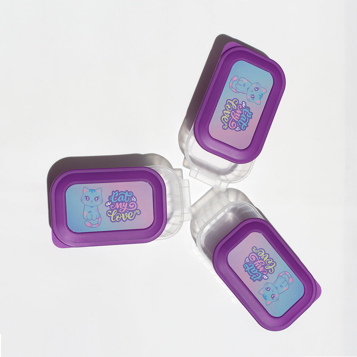Kit Escolar: 3 Tuppers Infantiles Con Diseño de Gatos